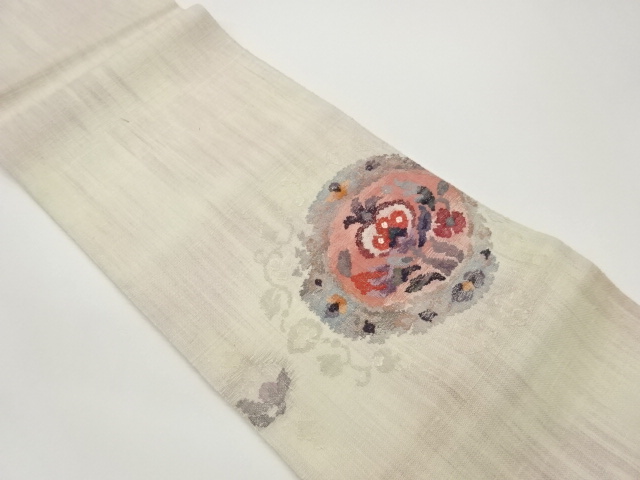 JAPANESE NAGOYA OBI / TSUMUGI / WOVEN FLOWER CREST